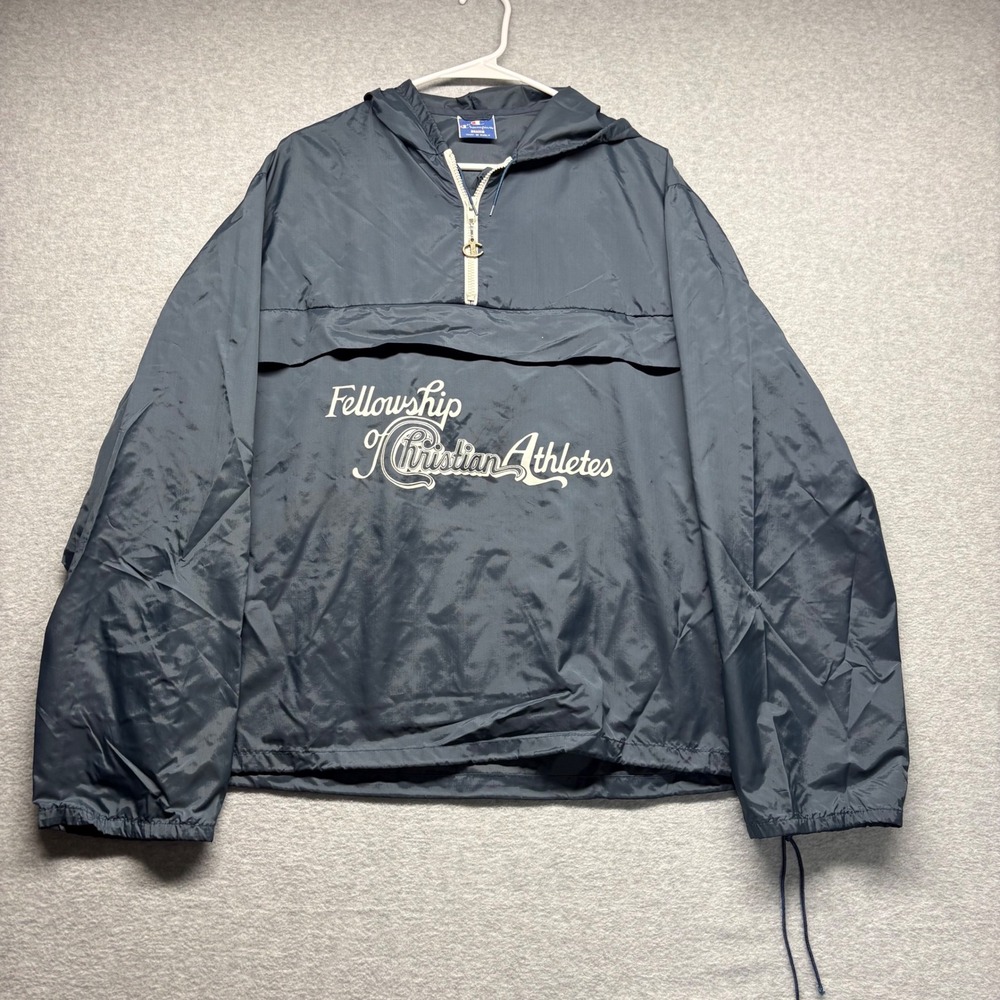 Vintage Champion FCA Windbreaker Jacket Mens Large Navy Blue Quarter Zip Hooded